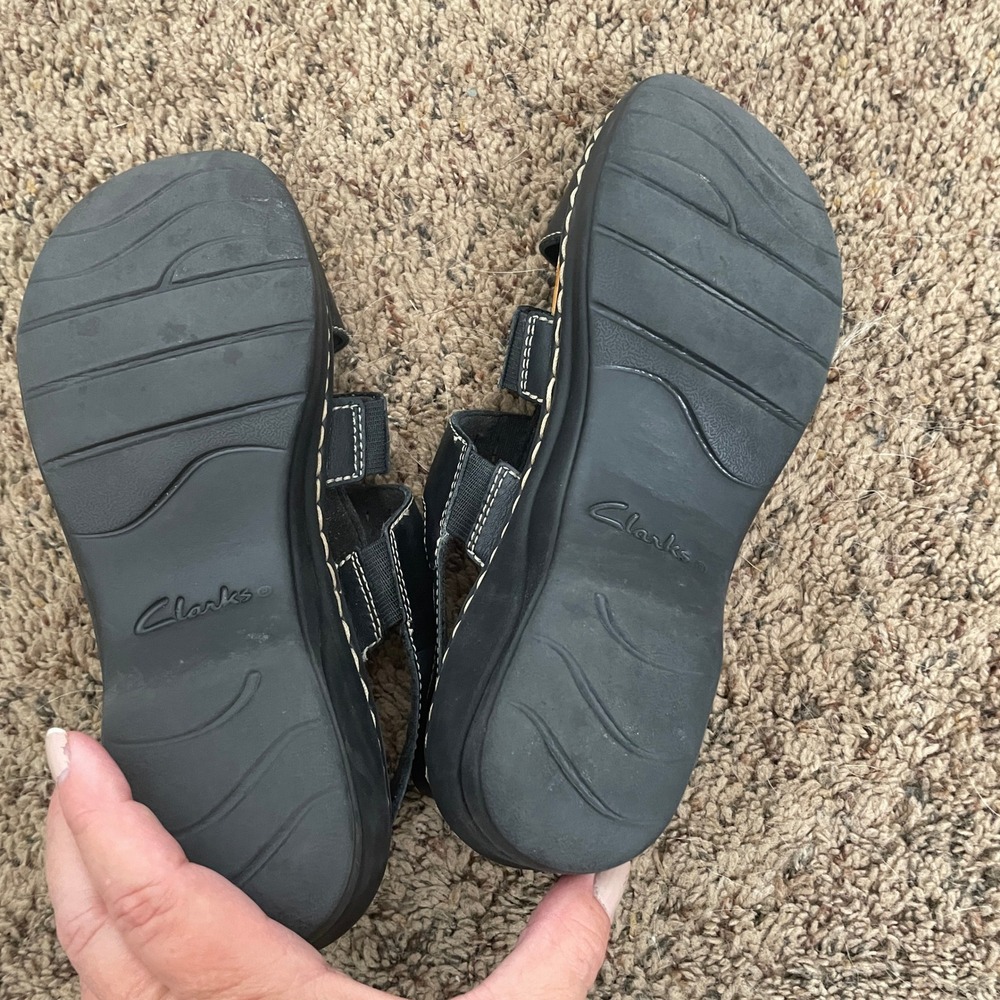 Clarks Collection Ultimate Comfort Black Leather Strappy Wedge Sandals 7 M - Picture 7 of 7